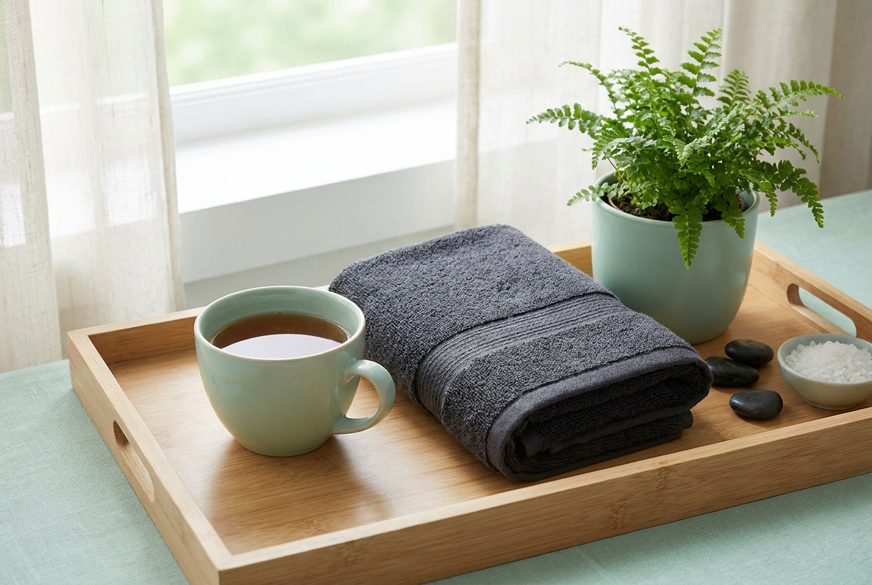 Rustig wellnessbeeld met thee voor ontspanning en stressverlaging